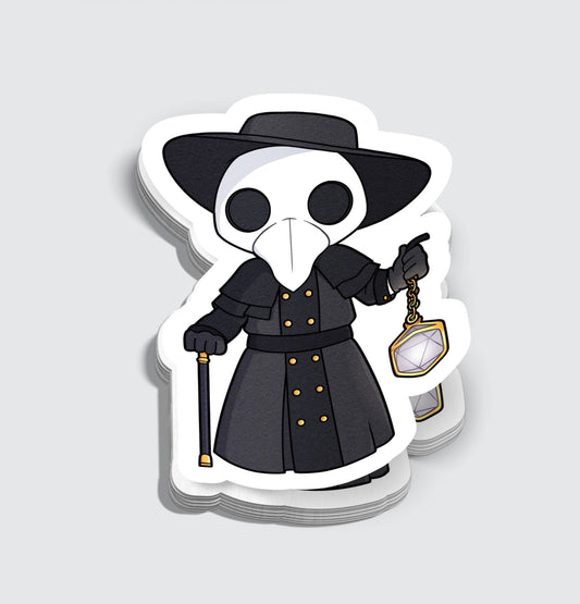 Chibi Plague Doctor With D20 Lantern Sticker - 3"