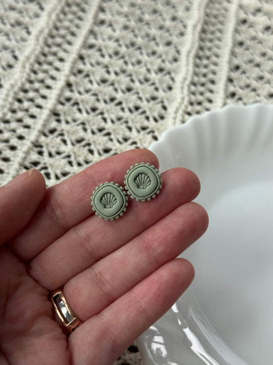 Shell Pressed Studs, in Sage