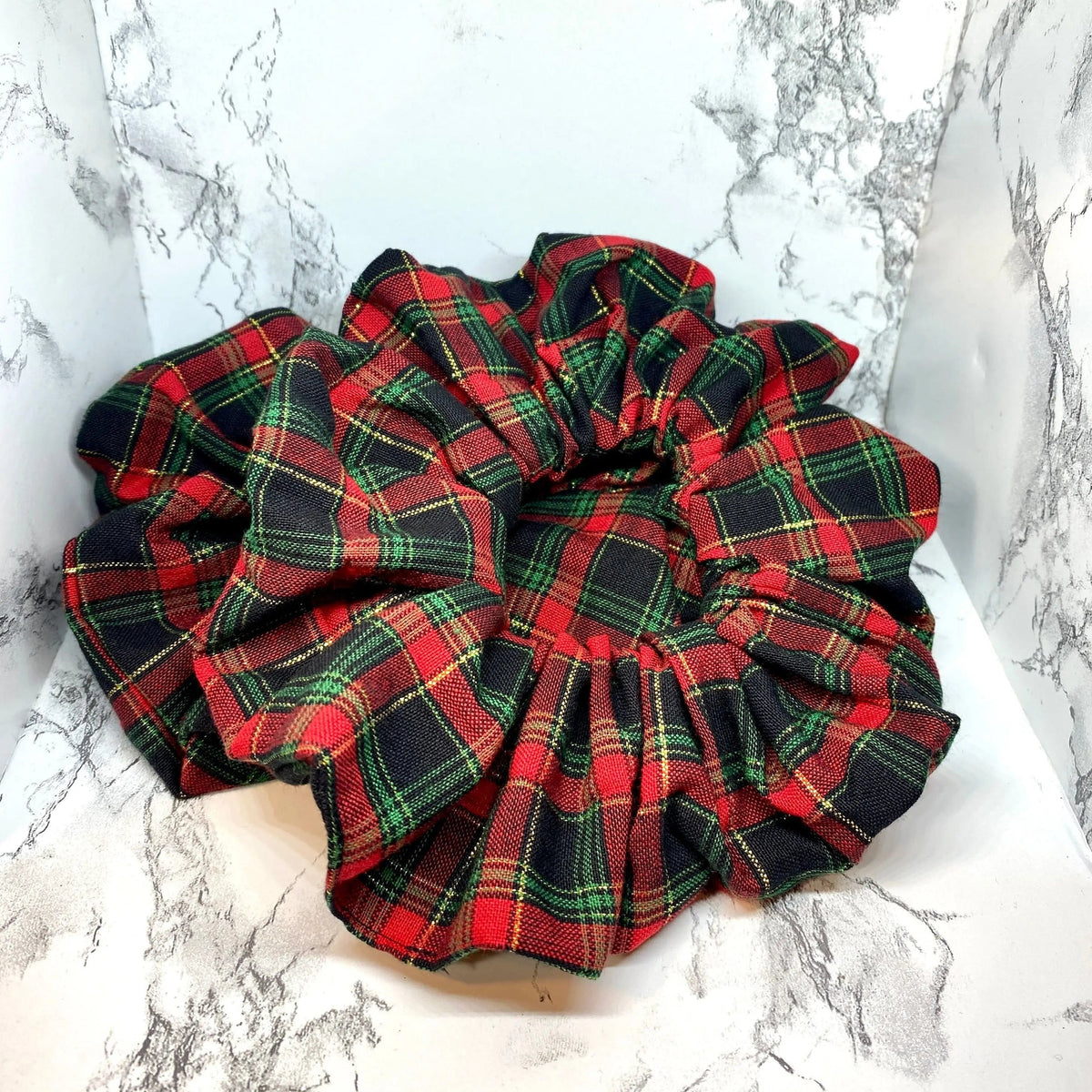 Gold Sparkle Plaid Christmas Scrunchie