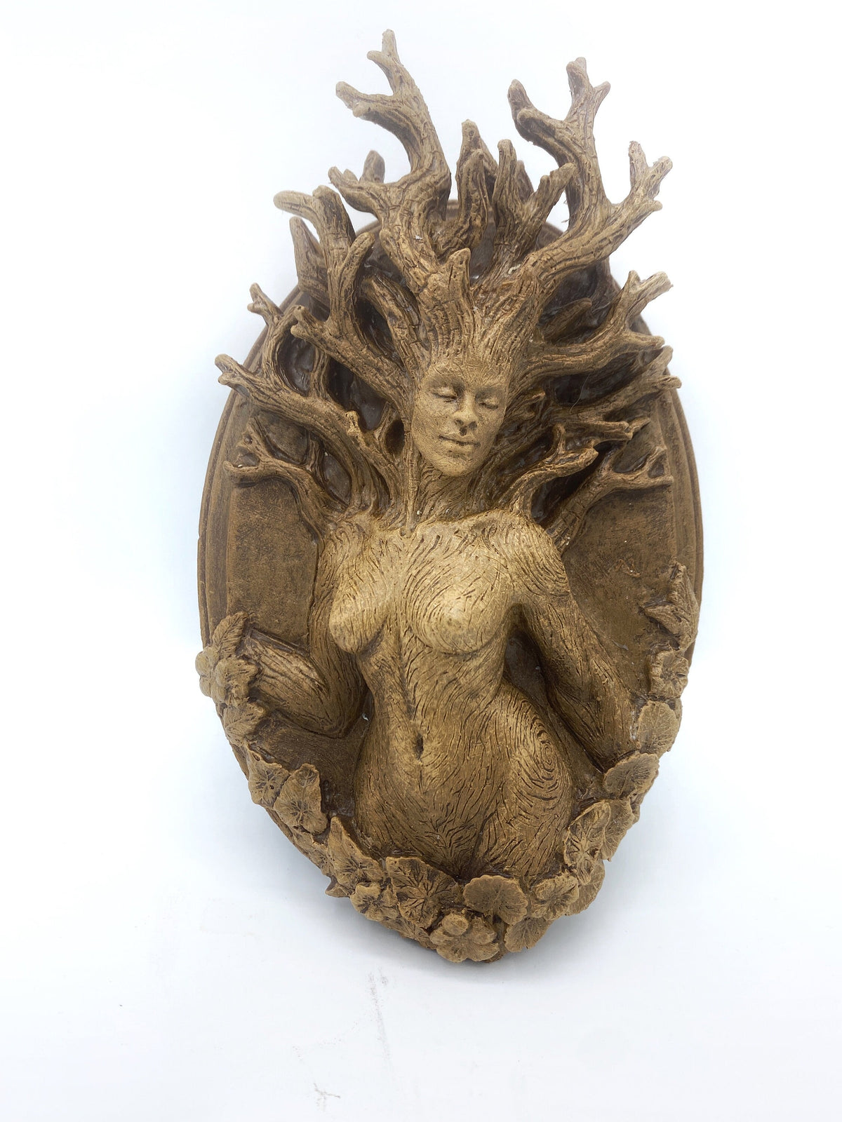 Dryad Wall Plaque, Hand Painted Resin Sculpture | Mythic Forest Creature Wall Art | Woodland Goddess Wall Plaque for Nature Lovers