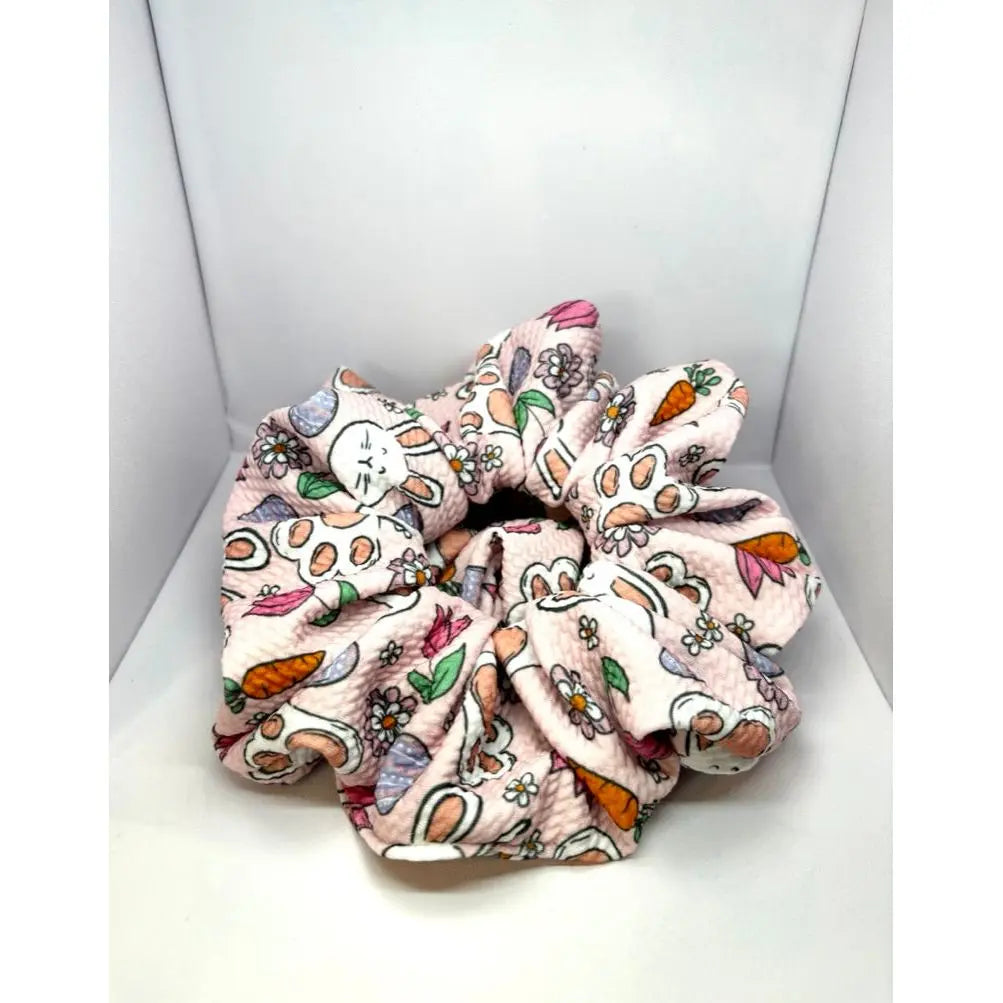 Pink Floral Bunny Easter Bullet Scrunchie