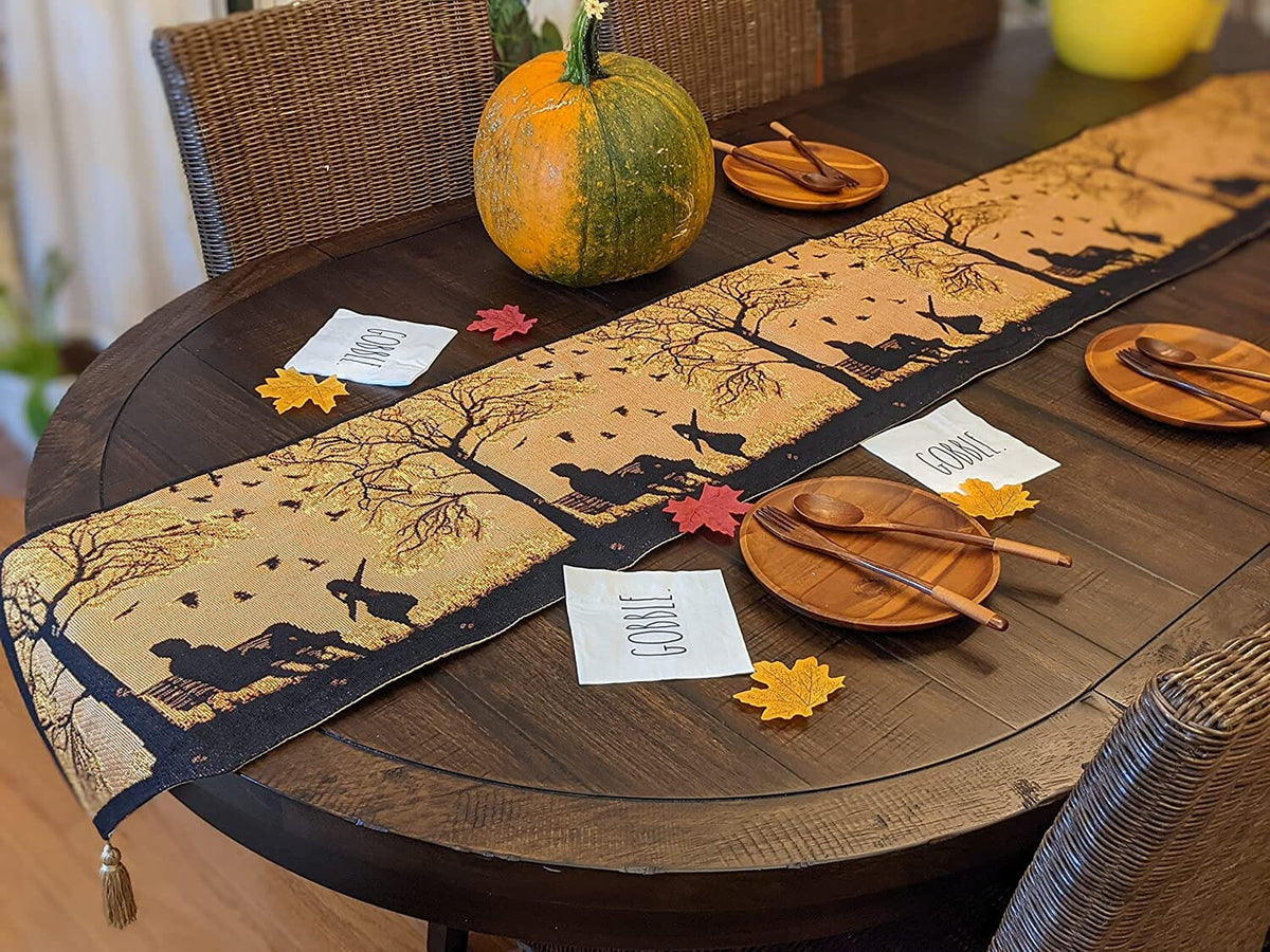DaDalogy Autumn Birds Family Gathering Woven Tapestry Dining Table Runner (18198)