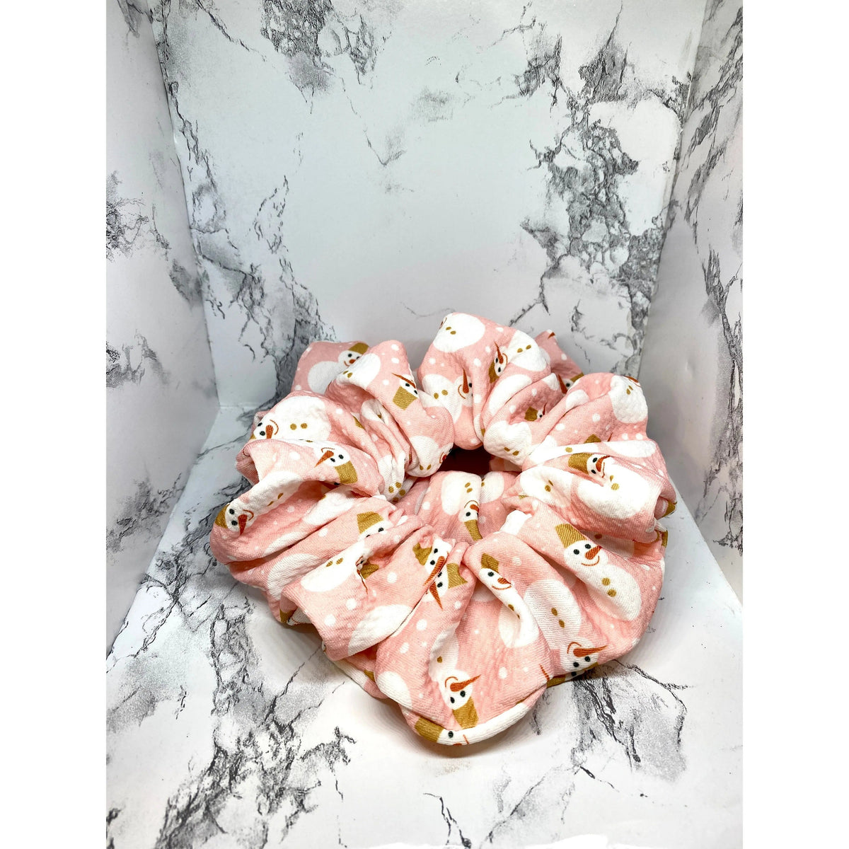 Pink Snowman Christmas Bullet Scrunchie