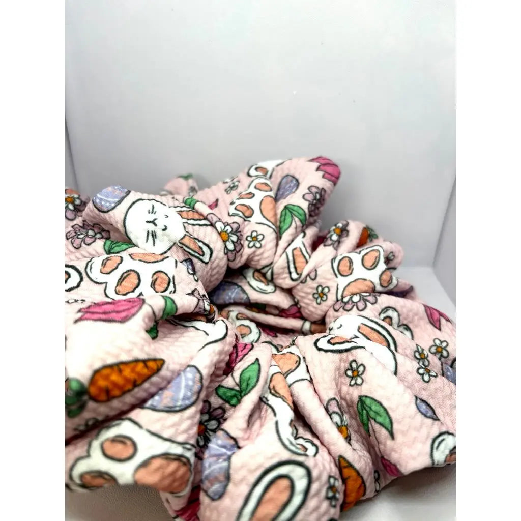 Pink Floral Bunny Easter Bullet Scrunchie
