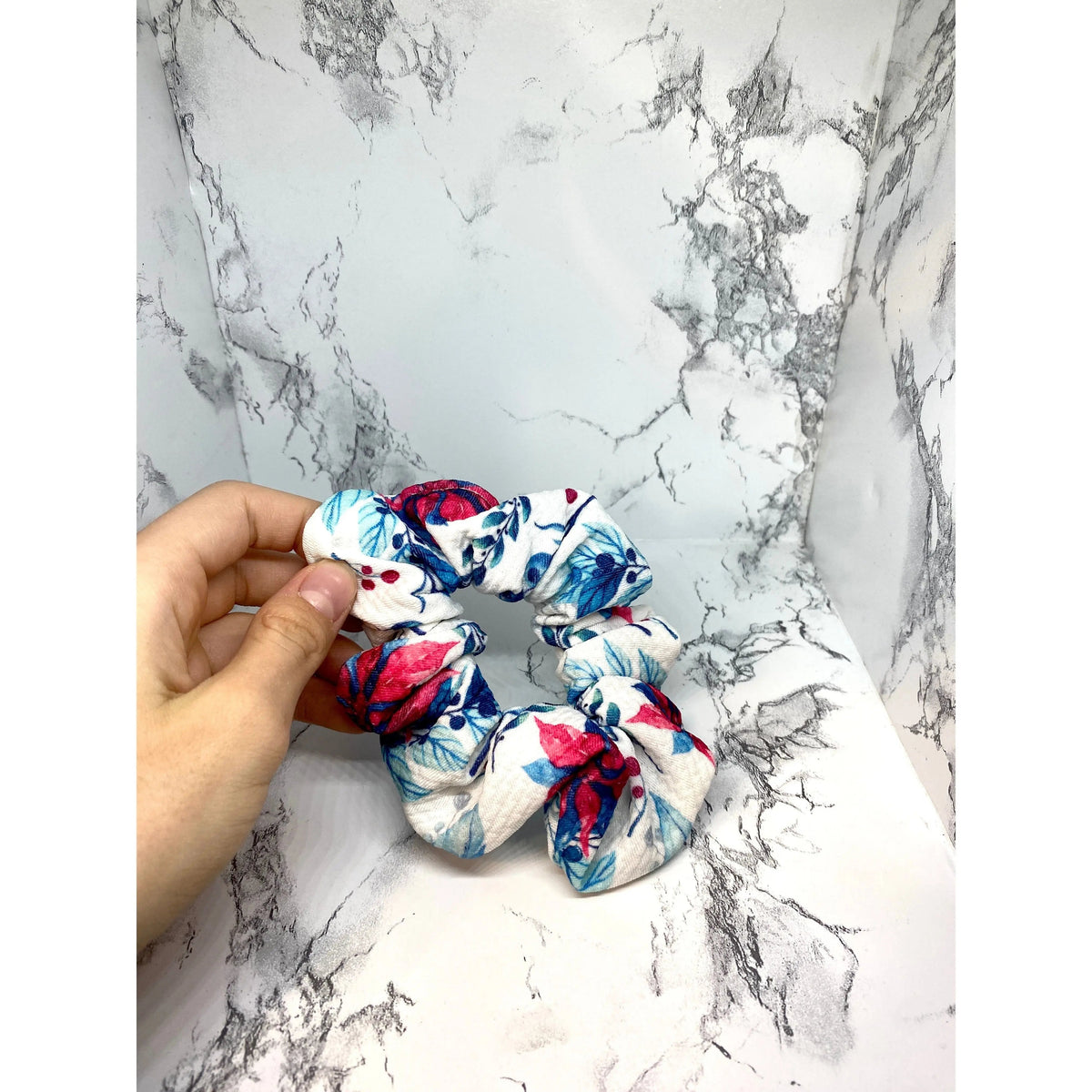 Mini Floral Poinsettia Christmas Bullet Scrunchie