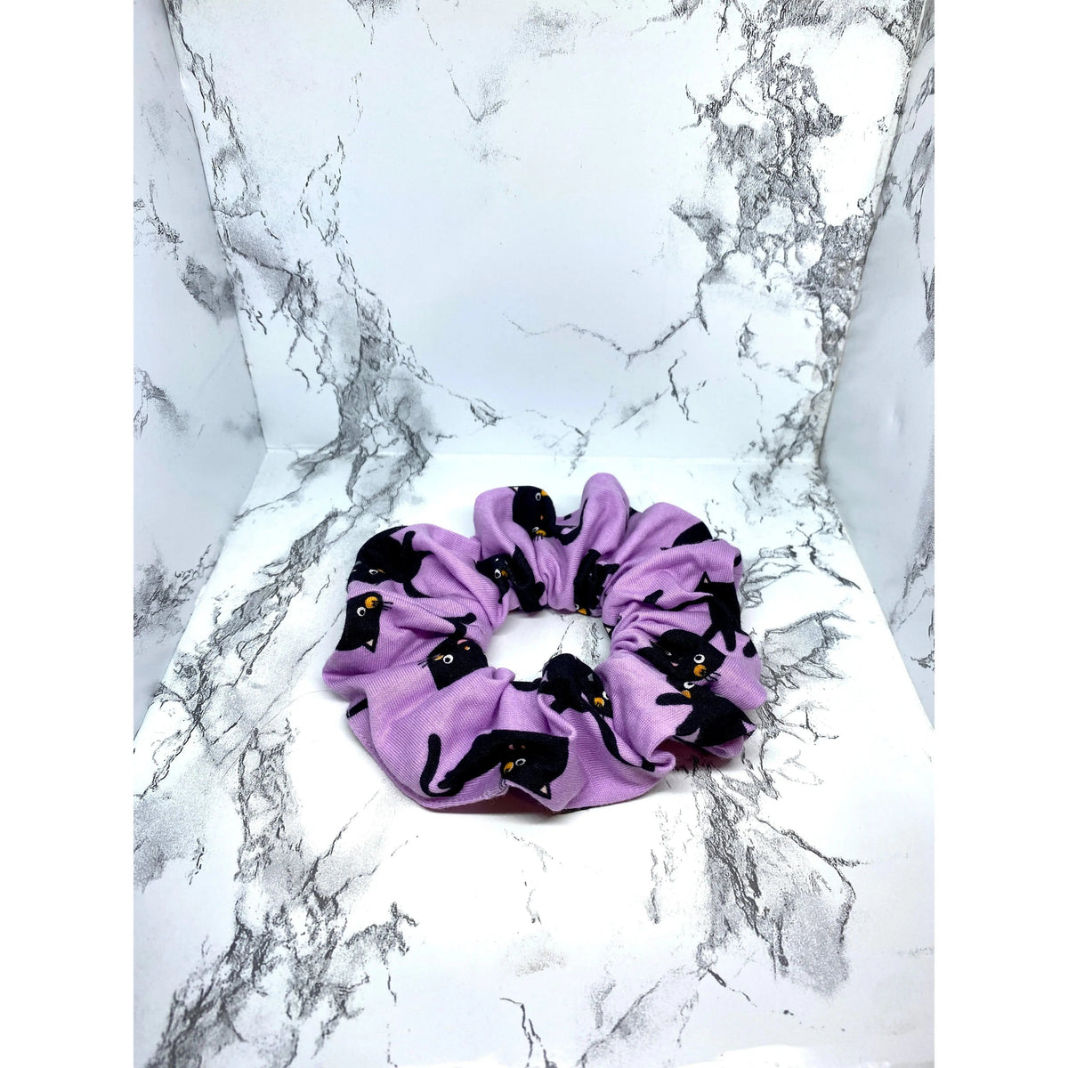 Mini Purple Kitty Cat Halloween Scrunchie