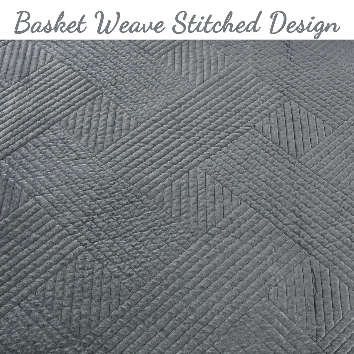 Soft Velvet Basket Weave Stripe Solid Blue or Grey 3-Piece Reversible Quilt Bedding Set