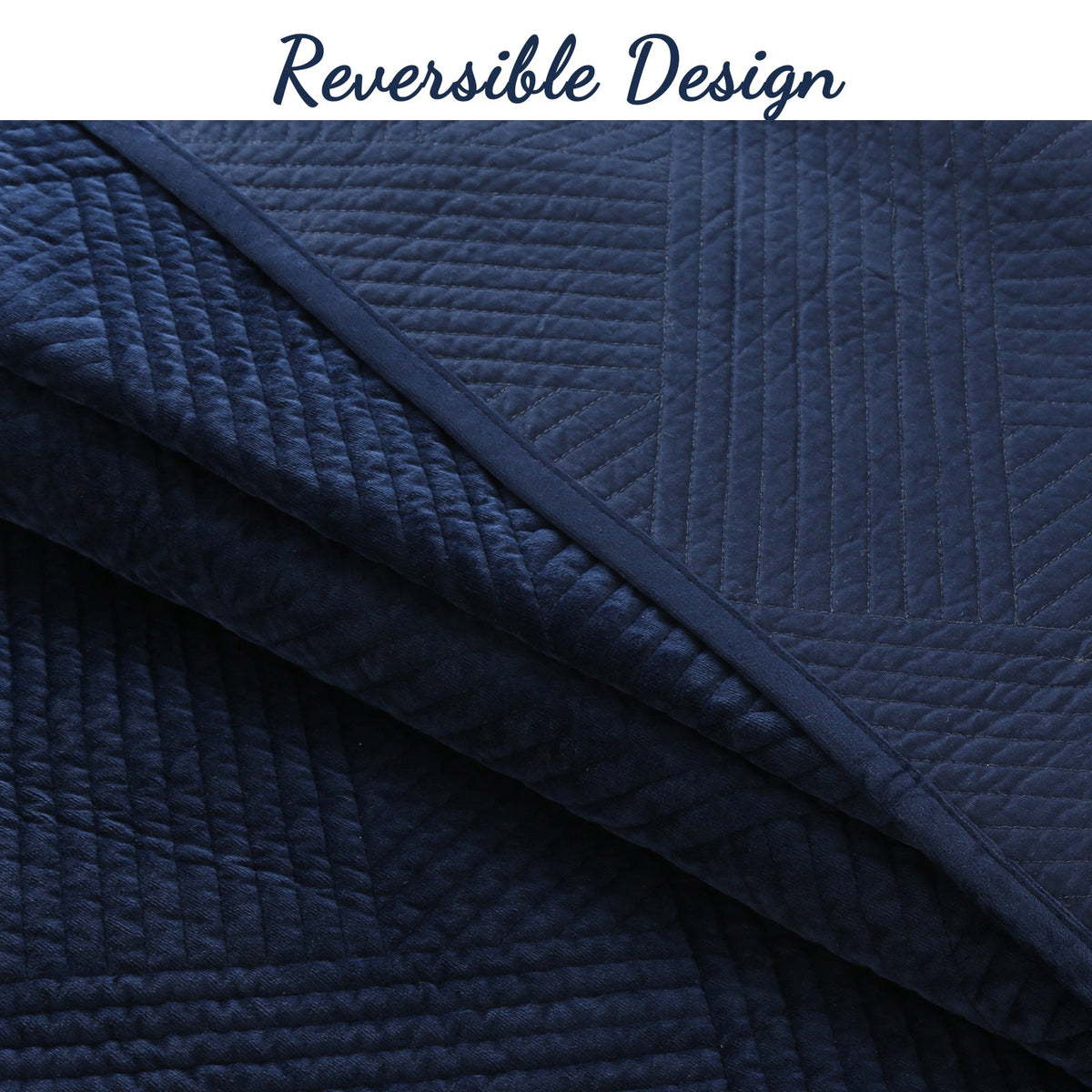Soft Velvet Basket Weave Stripe Solid Blue or Grey 3-Piece Reversible Quilt Bedding Set
