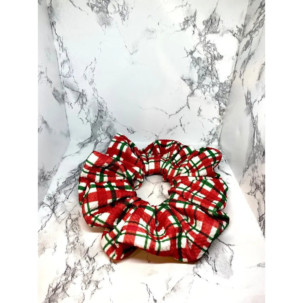 Red Plaid Christmas Bullet Scrunchie