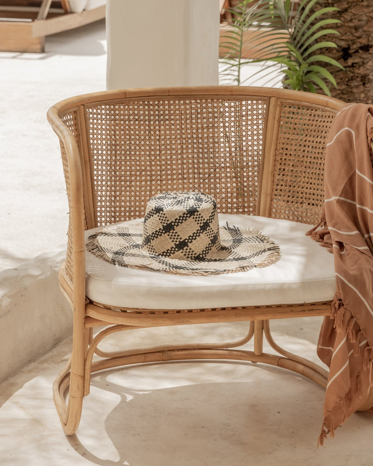 Plaid Patterned Natural Sun Hat