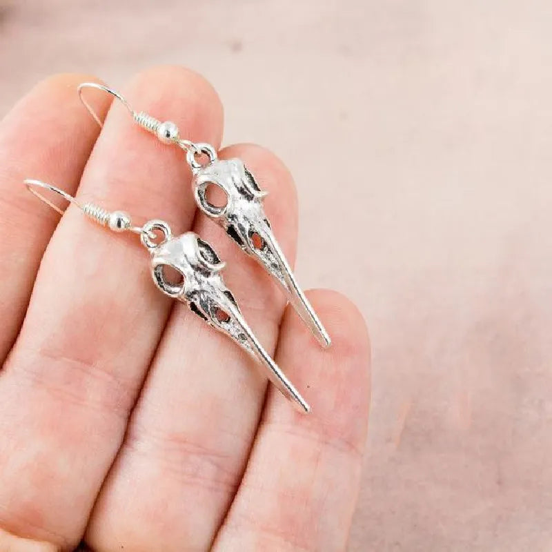 Crow Skull Crescent Moon Earrings