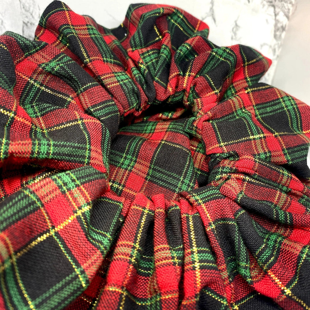 Gold Sparkle Plaid Christmas Scrunchie