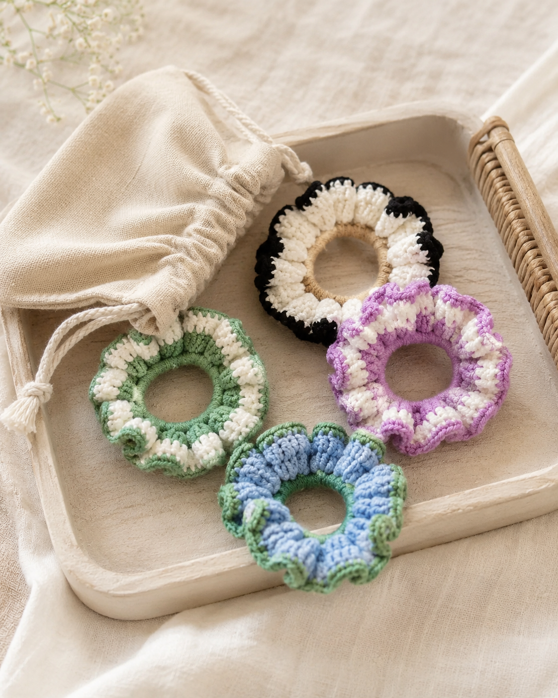 Cotton Crochet Scrunchie - Set of 3