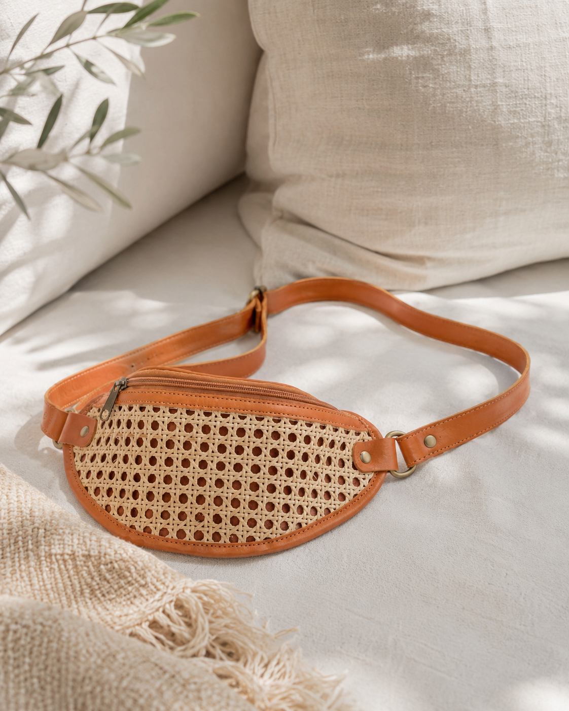 Raja Leather and Cane Sling Bag