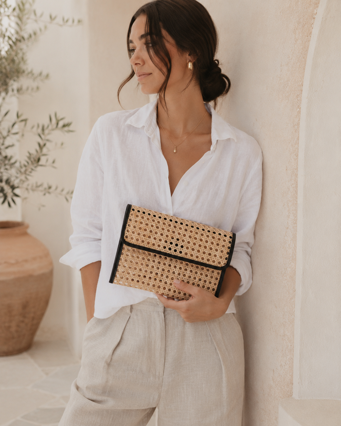 Eva Leather and Rattan Clutch