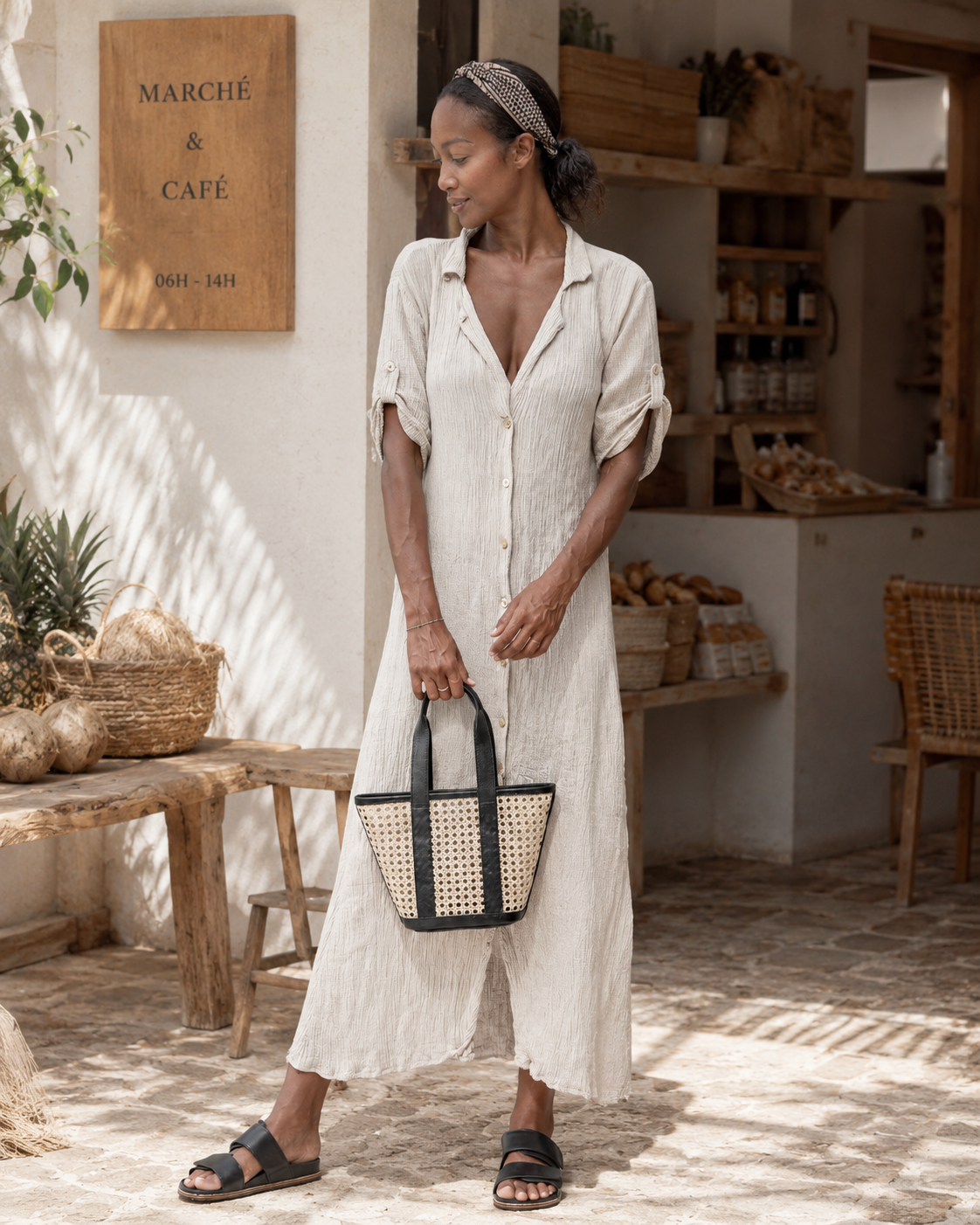 Raja Leather and Cane Carryall Bag