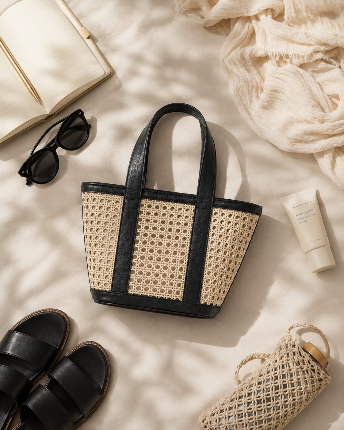 Raja Leather and Cane Carryall Bag
