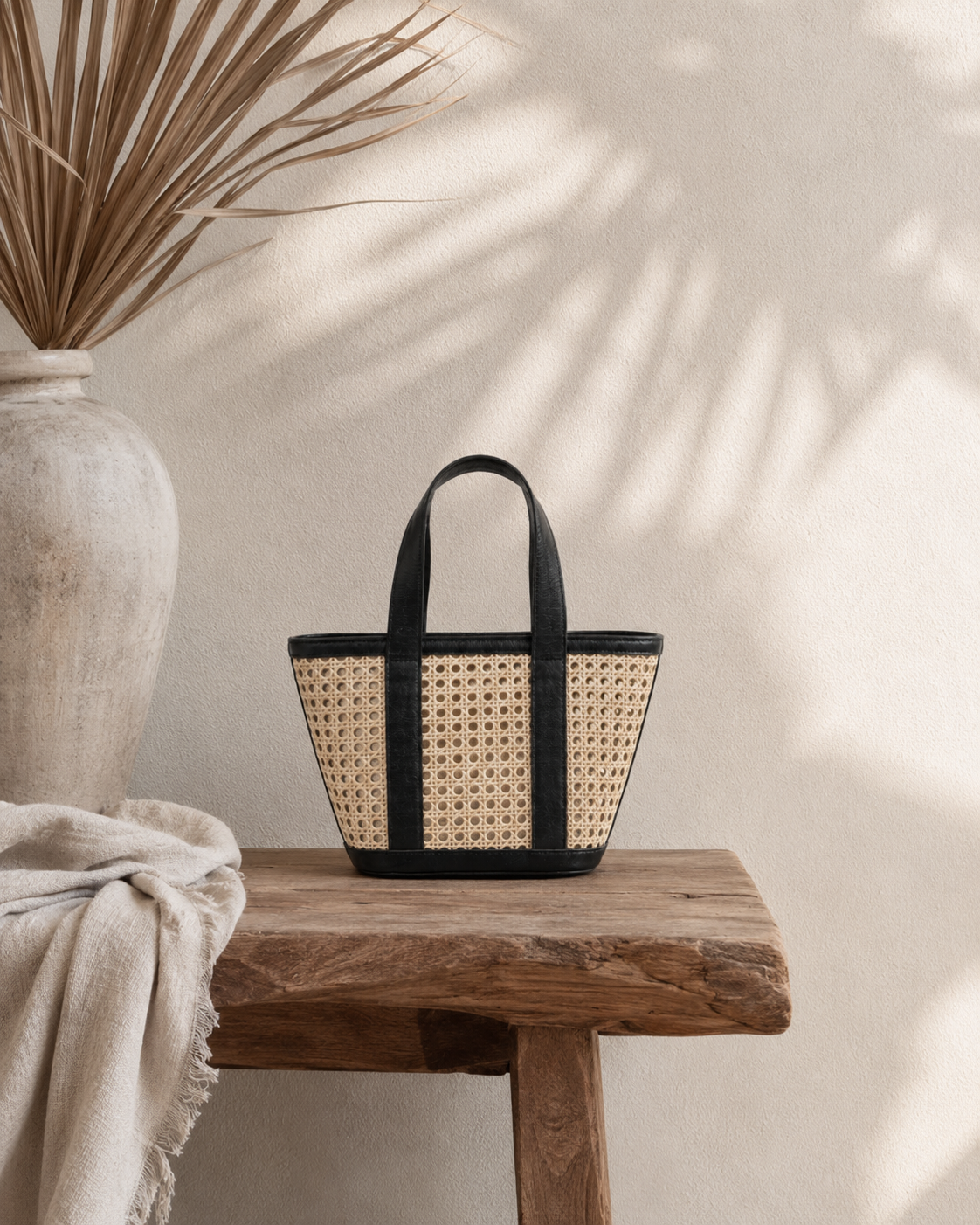 Raja Leather and Cane Carryall Bag