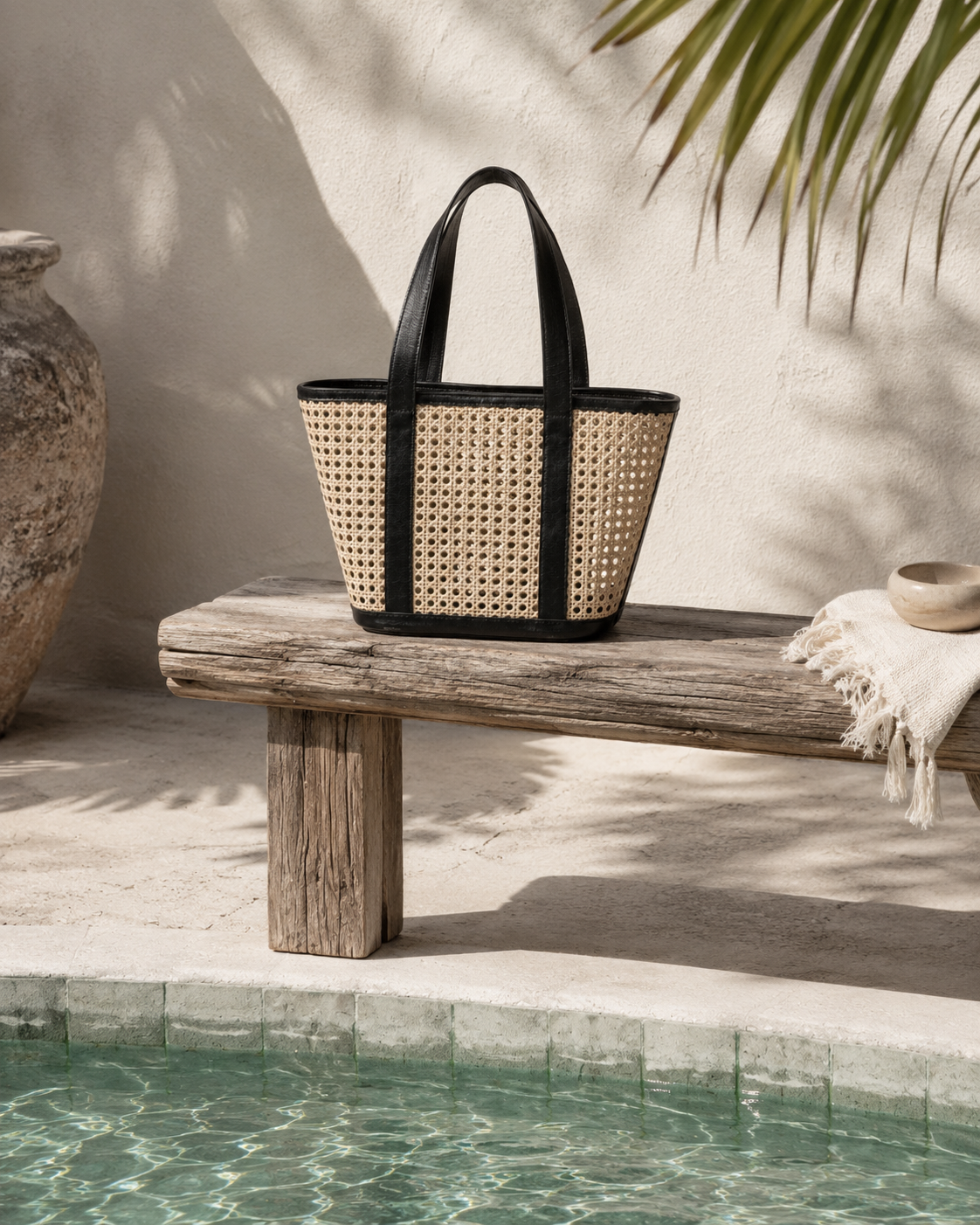 Raja Leather and Cane Carryall Bag