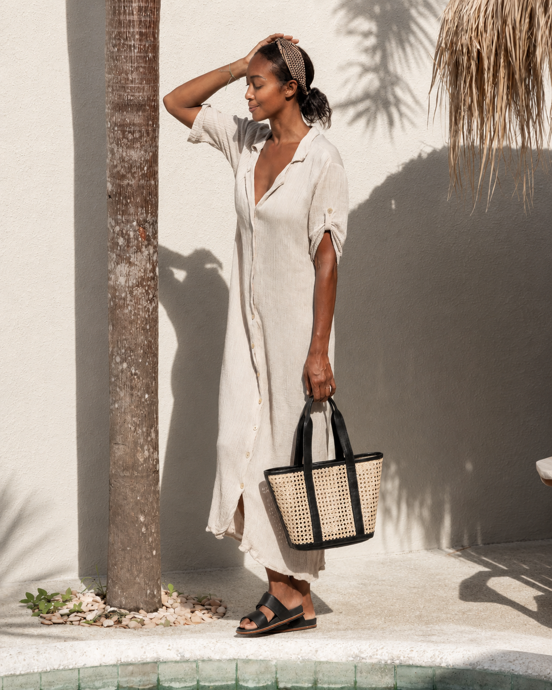 Raja Leather and Cane Carryall Bag