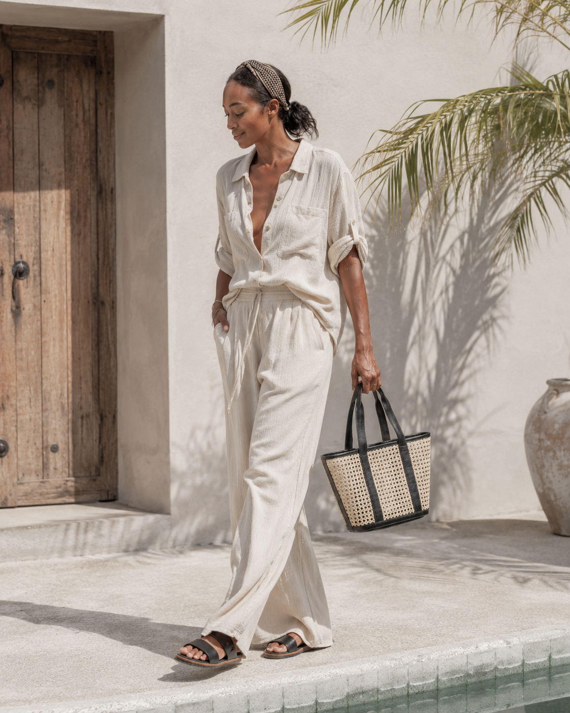 Raja Leather and Cane Carryall Bag