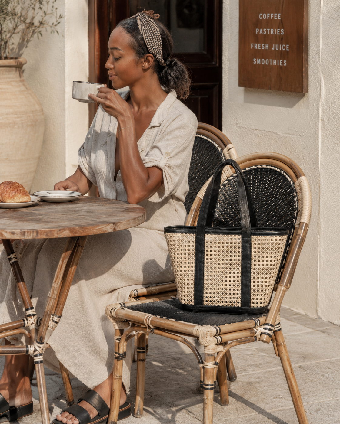 Raja Leather and Cane Carryall Bag