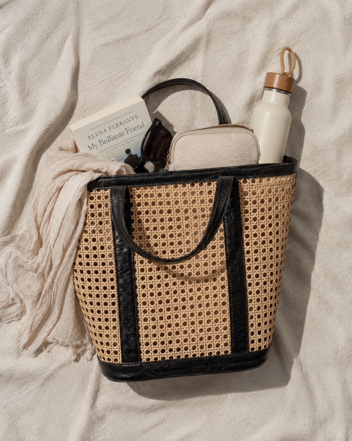 Raja Leather and Cane Carryall Bag