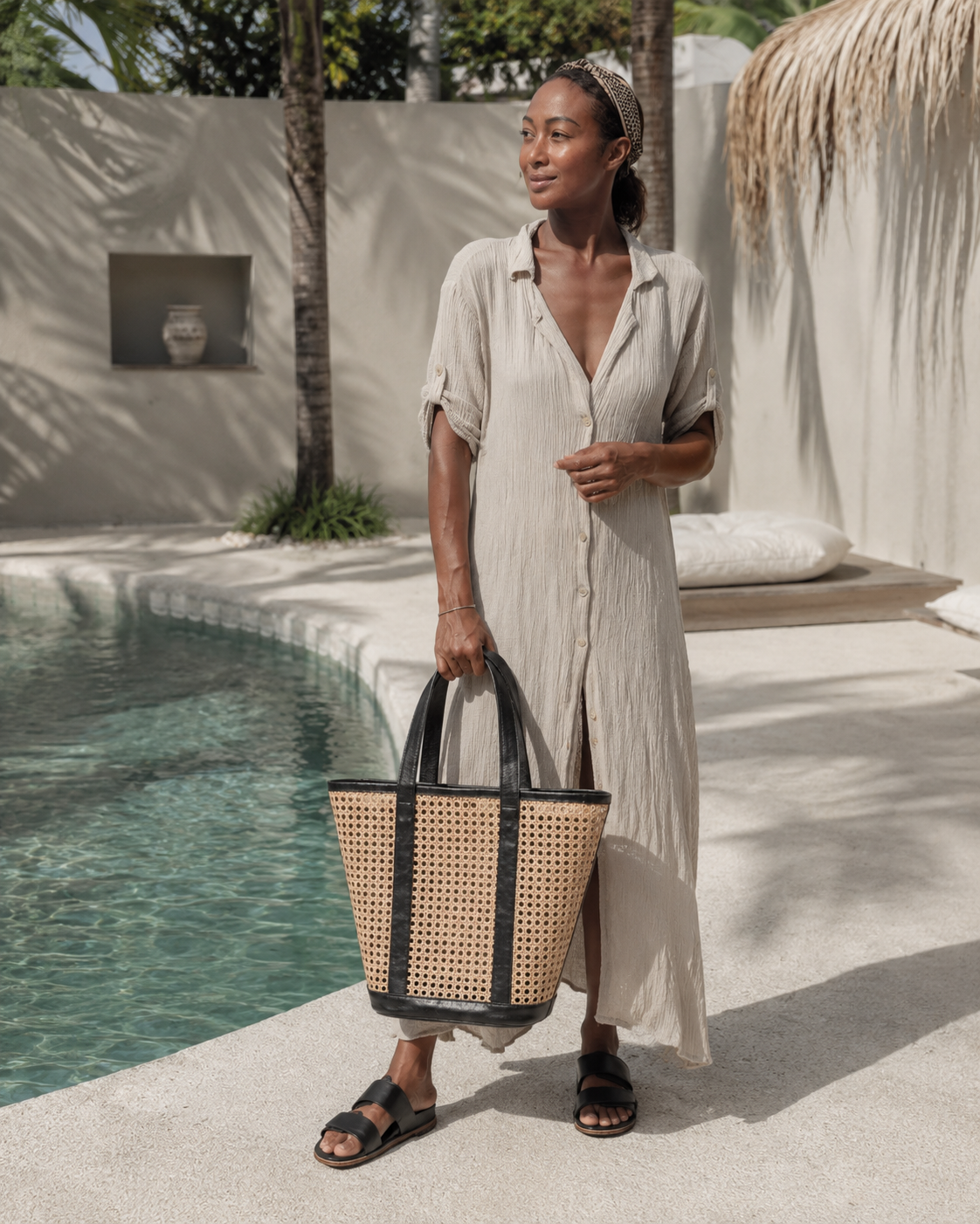 Raja Leather and Cane Carryall Bag