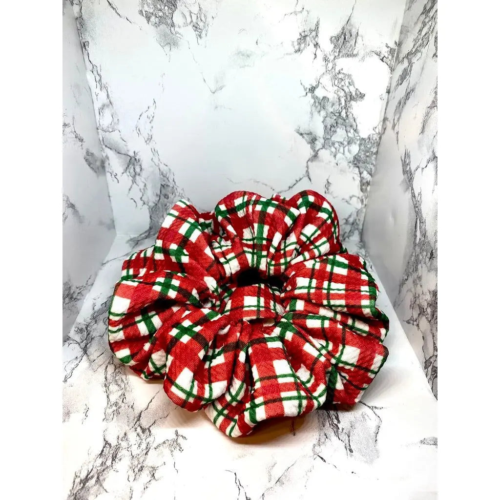 Red Plaid Christmas Bullet Scrunchie