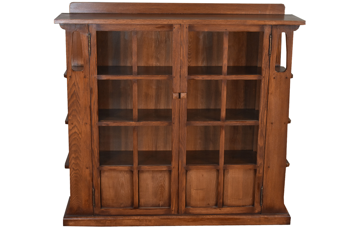 Mission Double Door Bookcase with Side Shelves - Walnut (W1)