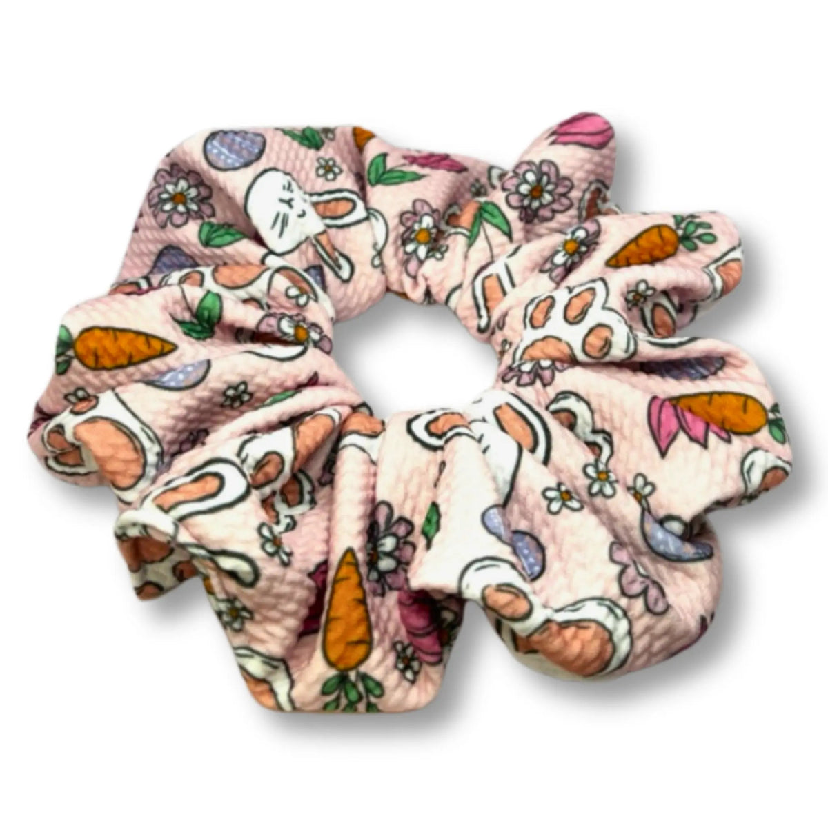 Pink Floral Bunny Easter Bullet Scrunchie