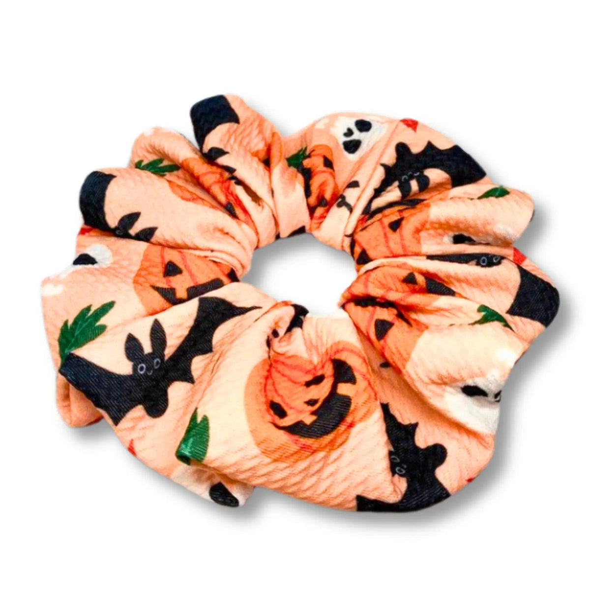 Pumpkin Bat and Skull Halloween Bullet Scrunchie