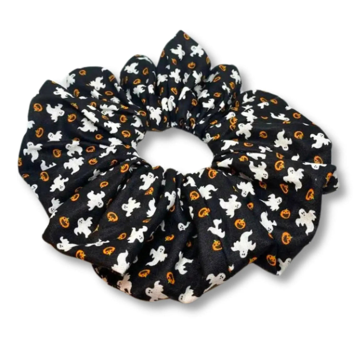 Ghost and Pumpkin Silk Halloween Scrunchie