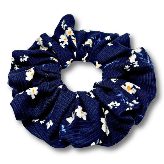Navy Floral Ribbed Scrunchie