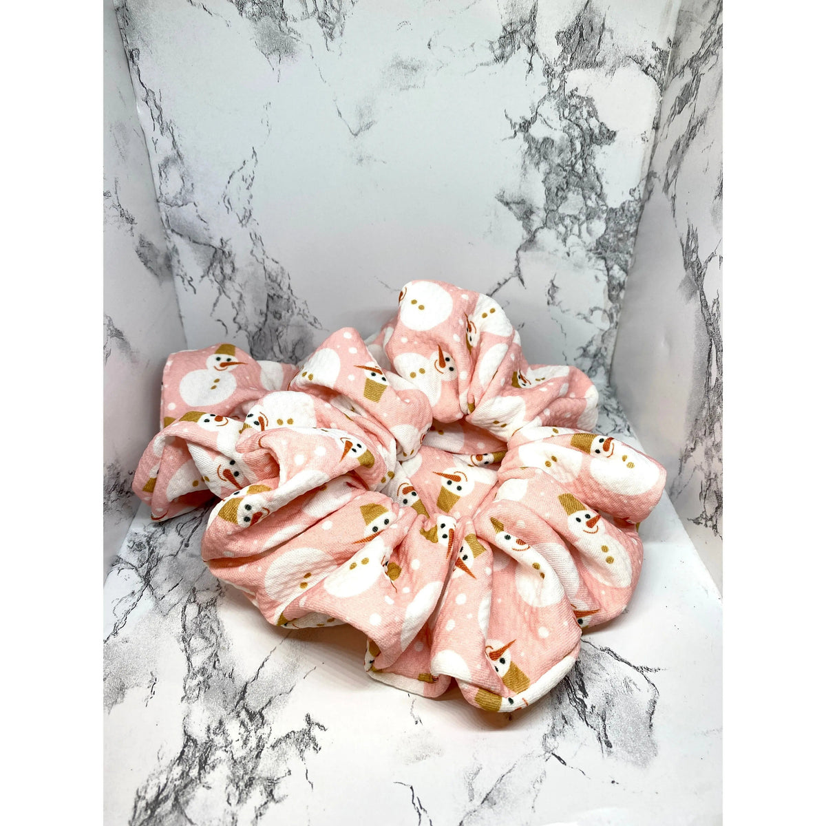 Pink Snowman Christmas Bullet Scrunchie