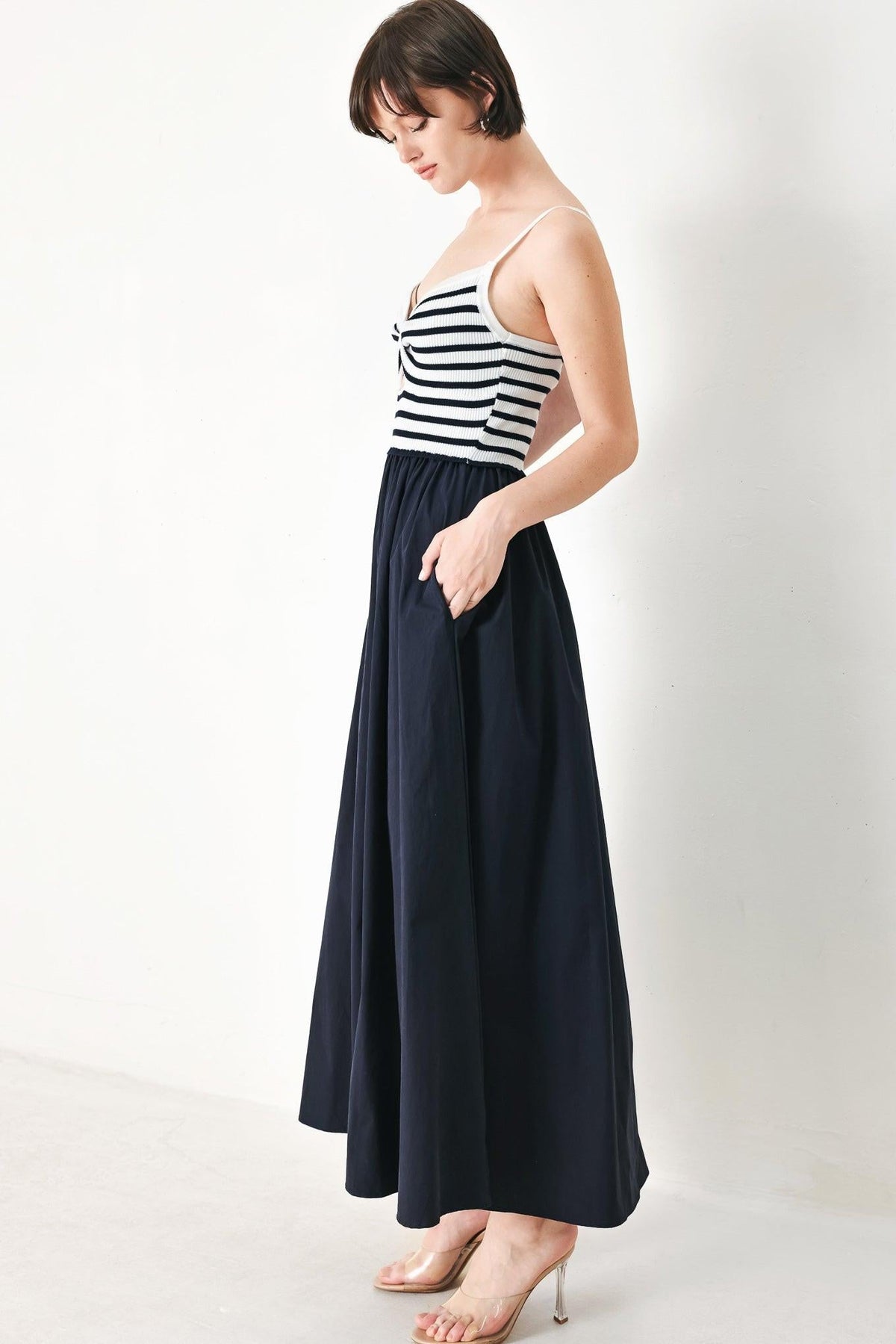PARIS STRIPE CUTOUT MIDI DRESS