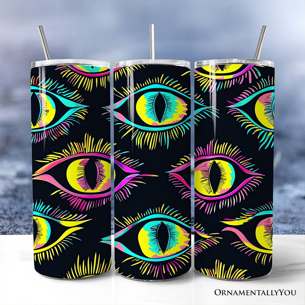 Neon Evil Eye 20oz Personalized Tumbler With Lid and Stainless Steel Straw, Colorful Mystical Protection Gift Cup