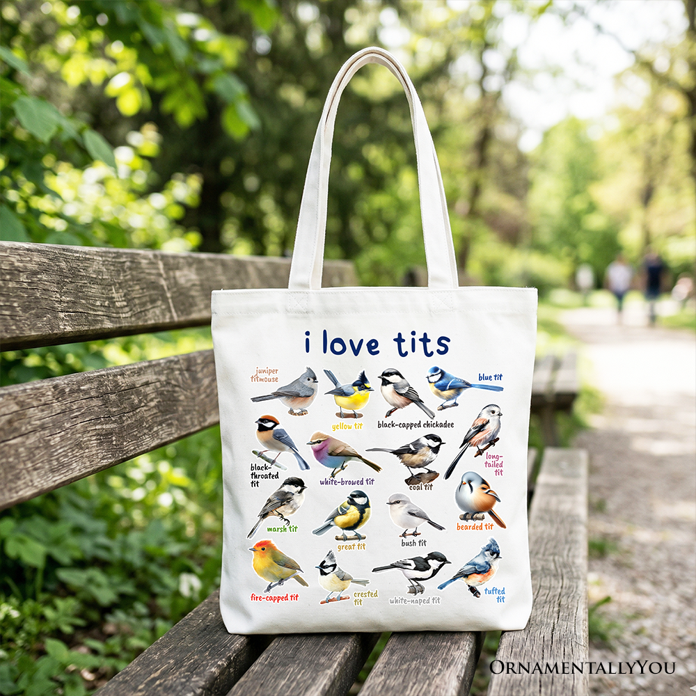 Whimsical Bird Tit Tote Bag, Funny Birdwatcher Gift Shopper Gift for Birder