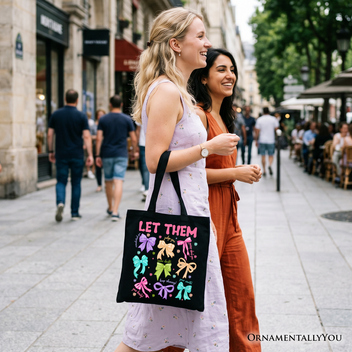 Let Them Coquette Bow Motivational Tote Bag, Inspirational Mental Health Gift Shopper