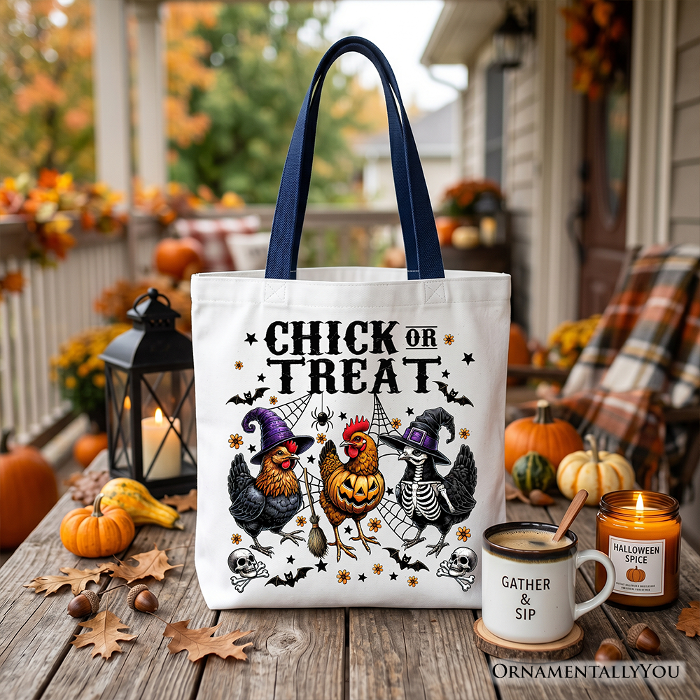 Chick or Treat Chicken Tote Bag, Funny Farmhouse Halloween Gift Shopper