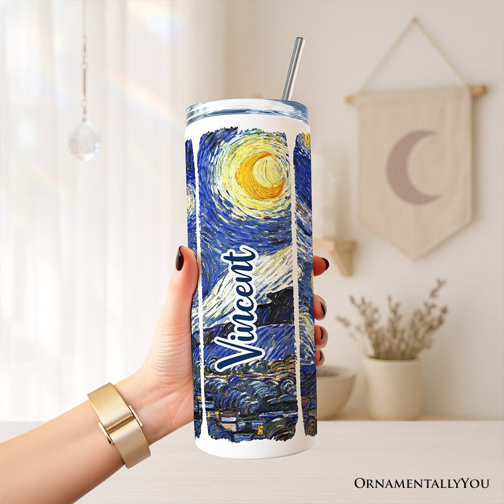 Vincent Van Gogh The Starry Night 20oz Personalized Tumbler With Lid and Stainless Steel Straw, Famous Post-Impressionism Painting Gift Cup