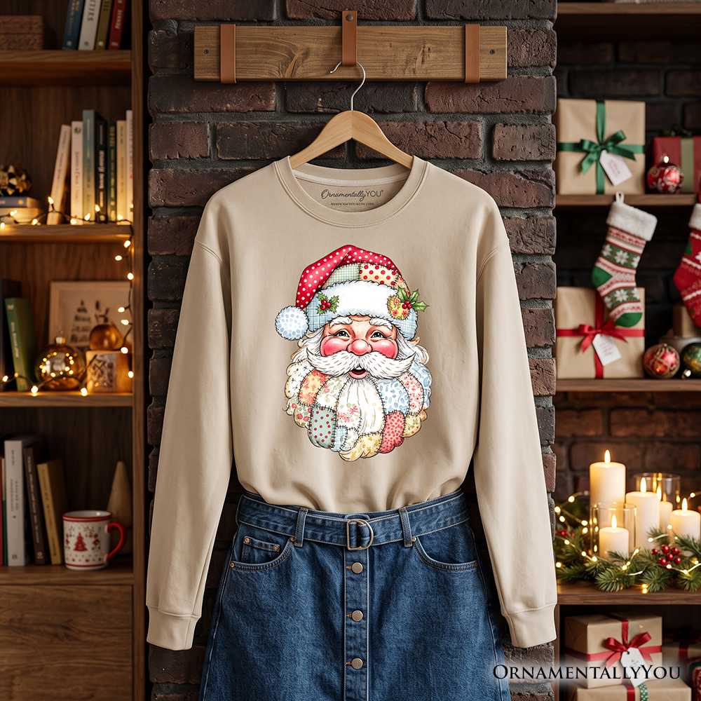 Patchwork Santa Claus Sweatshirt, Retro Christmas Holiday Sweater