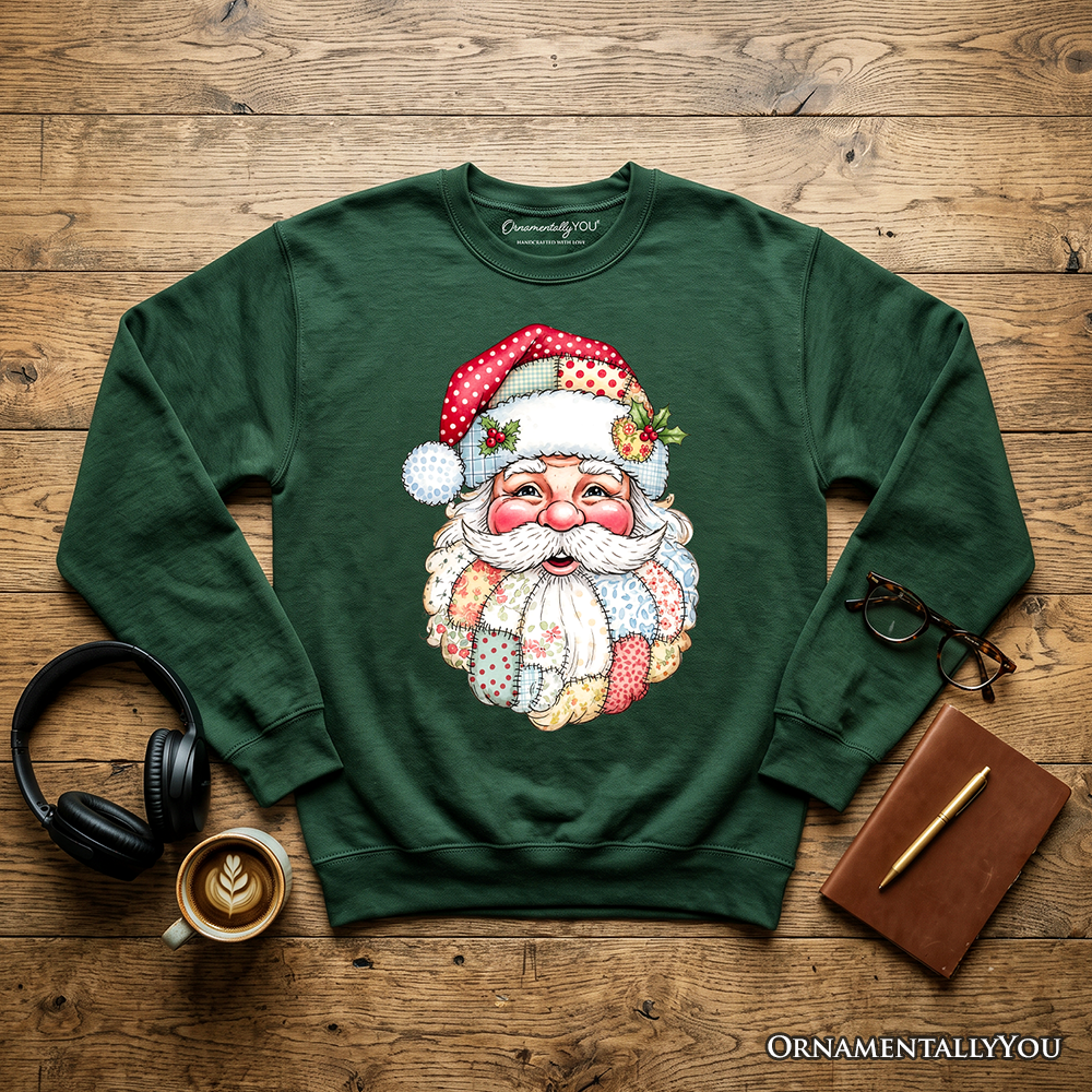 Patchwork Santa Claus Sweatshirt, Retro Christmas Holiday Sweater