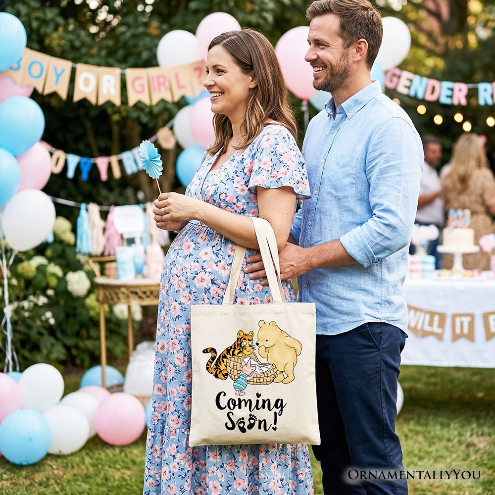 Pregnancy Announcement Winnie-the-Pooh Tote Bag 1926 A.A. Milne Baby Coming Soon Mom Gift Shopper
