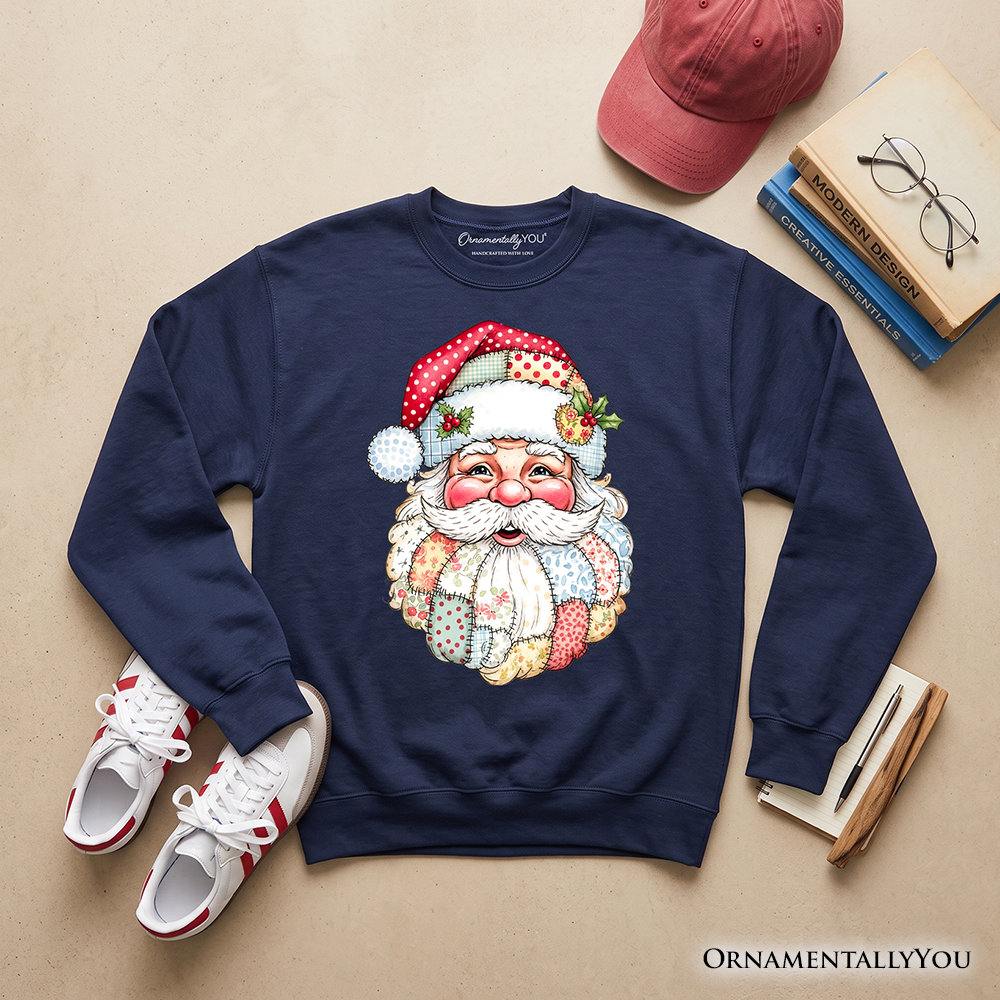Patchwork Santa Claus Sweatshirt, Retro Christmas Holiday Sweater