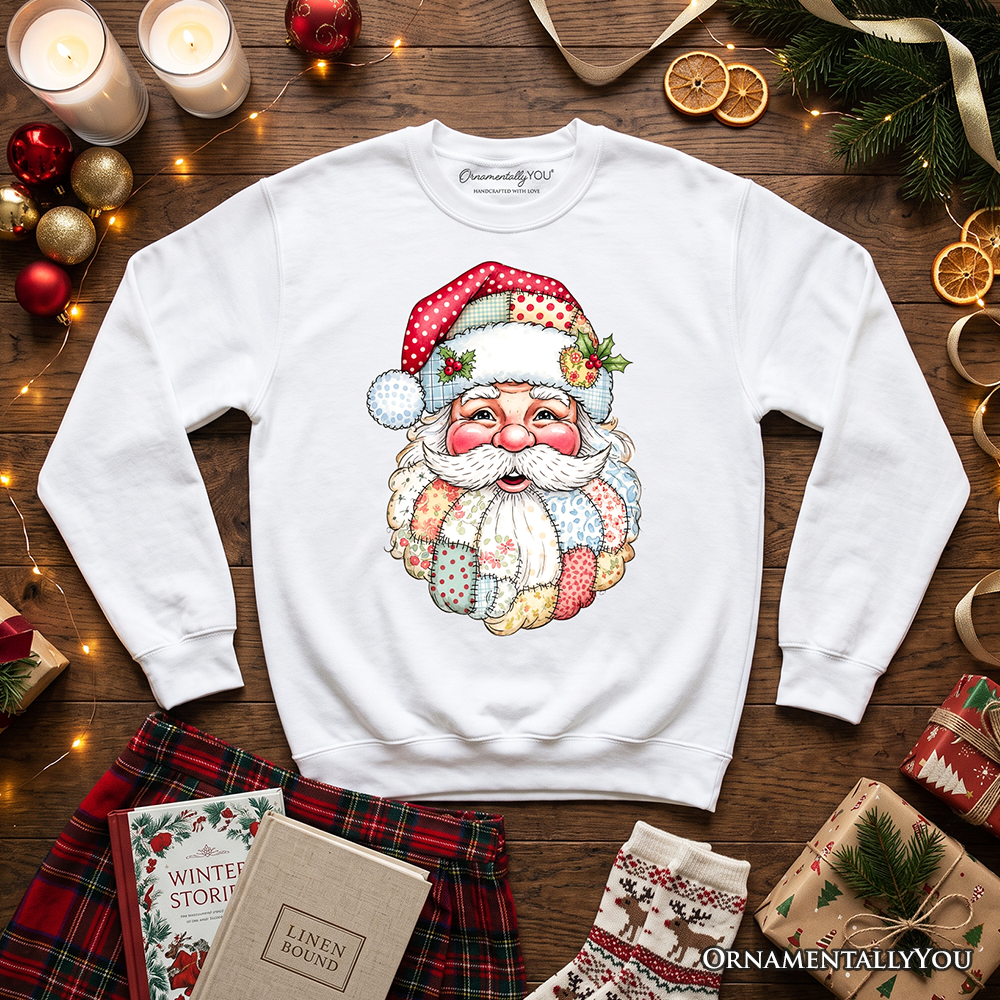 Patchwork Santa Claus Sweatshirt, Retro Christmas Holiday Sweater