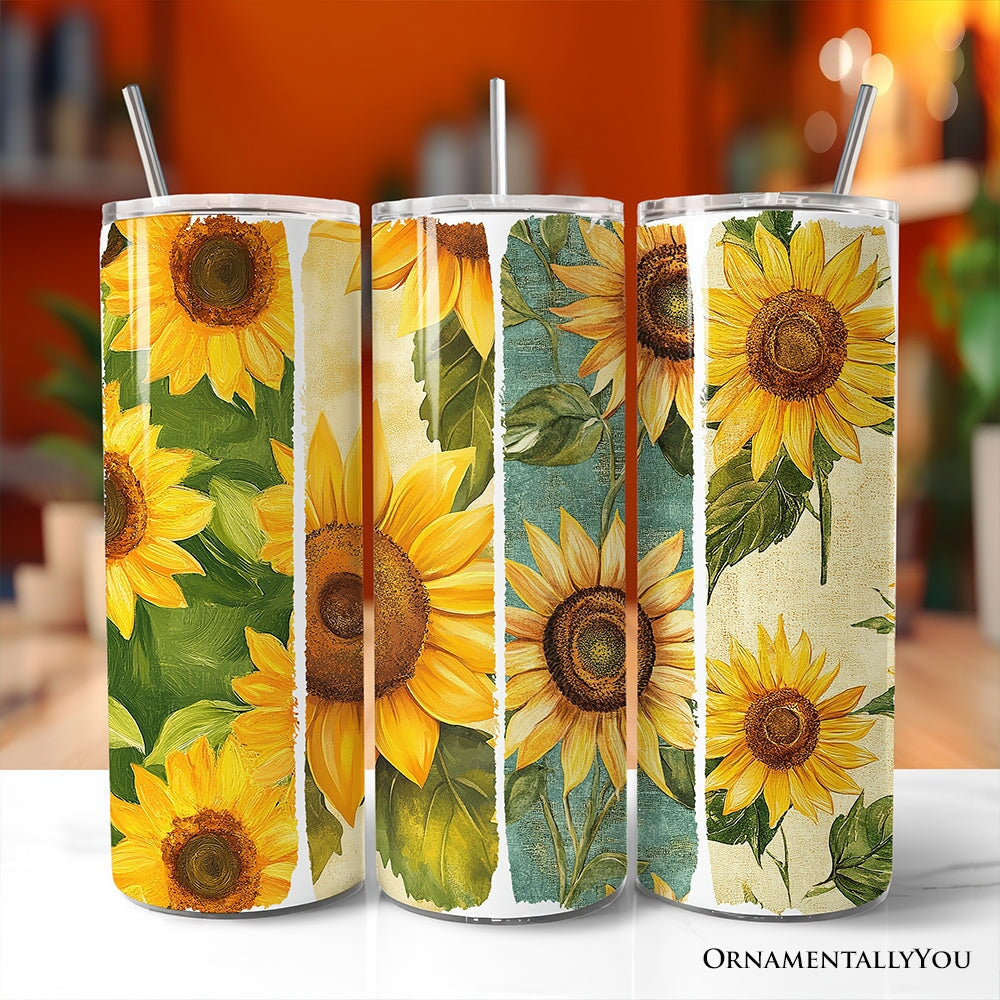Sunflowers Season 20oz Personalized Tumbler With Lid and Stainless Steel Straw, Brushstrokes Vacation Beach Gift Cup