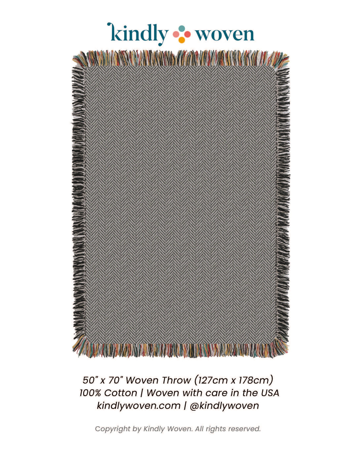 Henry Stone Neutral Herringbone Jacquard Woven Throw Blanket, Reversible Cotton Throw, Made in USA