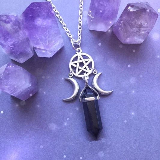 Pentacle Triple Moon Crystal Necklaces
