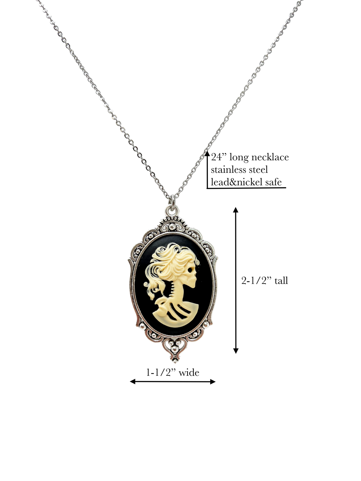 Gothic Skeleton Lady Necklace Black Cameo Victorian Lolita Jewelry